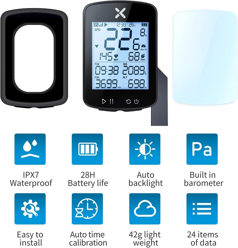 Xoss G+ Gen2 GPS Bike Computer with Mount, 2.2" Bluetooth Wireless Cycling Speedometer, Type-C Multifunctional ANT+ Bicycle Odometer with Auto Backlight and IPX7 Waterproof Bike Tracker (4 in 1) - Image 3